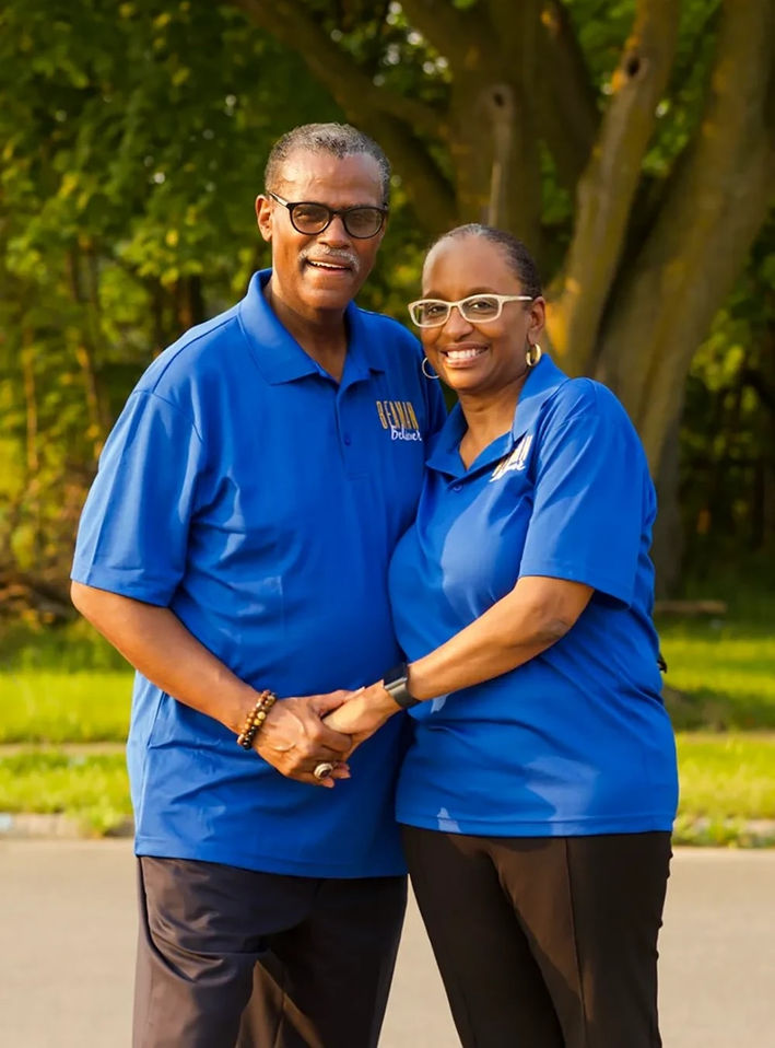 Church family in blue